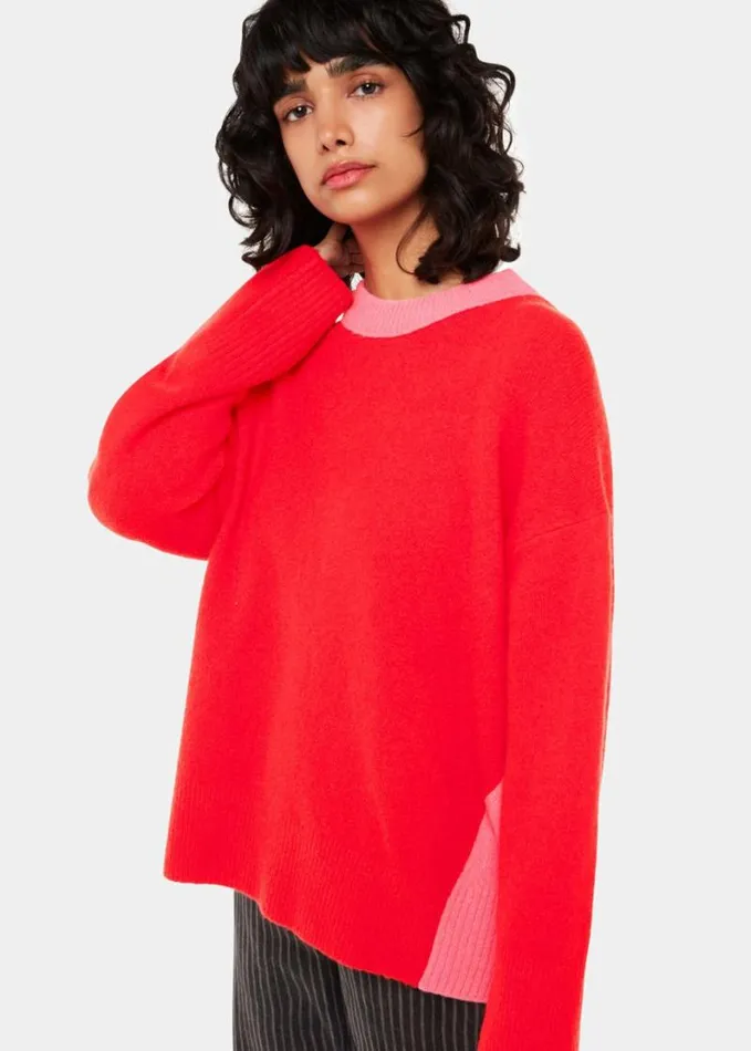 Whistles Colour Block Crew Neck Knit Redmulti Women Sweaters and Cashmere