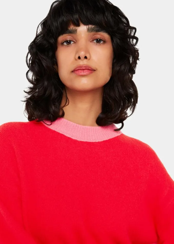 Whistles Colour Block Crew Neck Knit Redmulti Women Sweaters and Cashmere