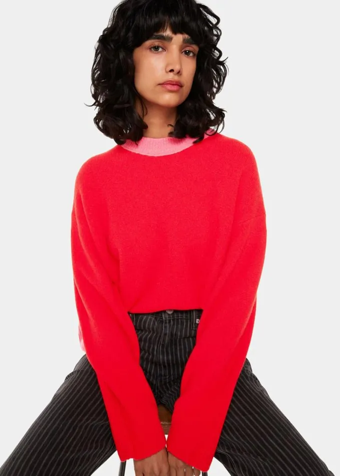 Whistles Colour Block Crew Neck Knit Redmulti Women Sweaters and Cashmere
