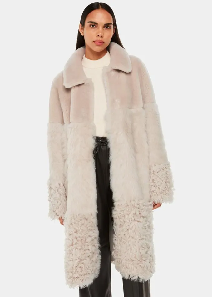 Whistles Cossma Shearling Longline Coat Ivory Women Coats and Jackets