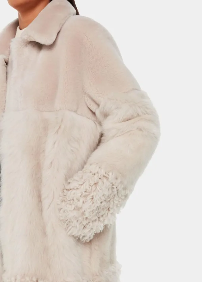 Whistles Cossma Shearling Longline Coat Ivory Women Coats and Jackets