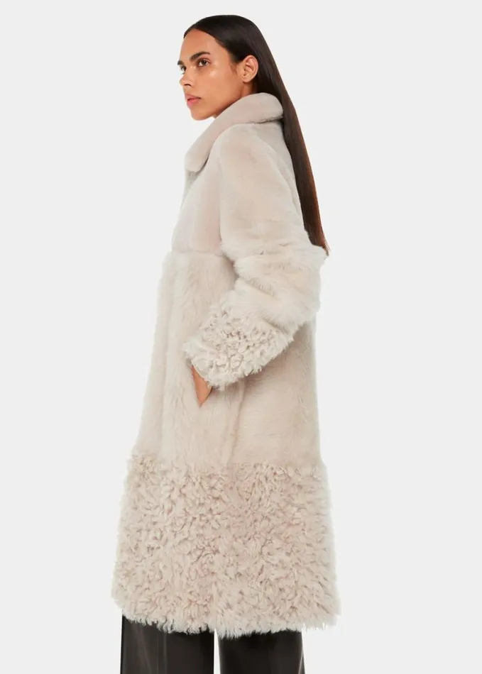 Whistles Cossma Shearling Longline Coat Ivory Women Coats and Jackets