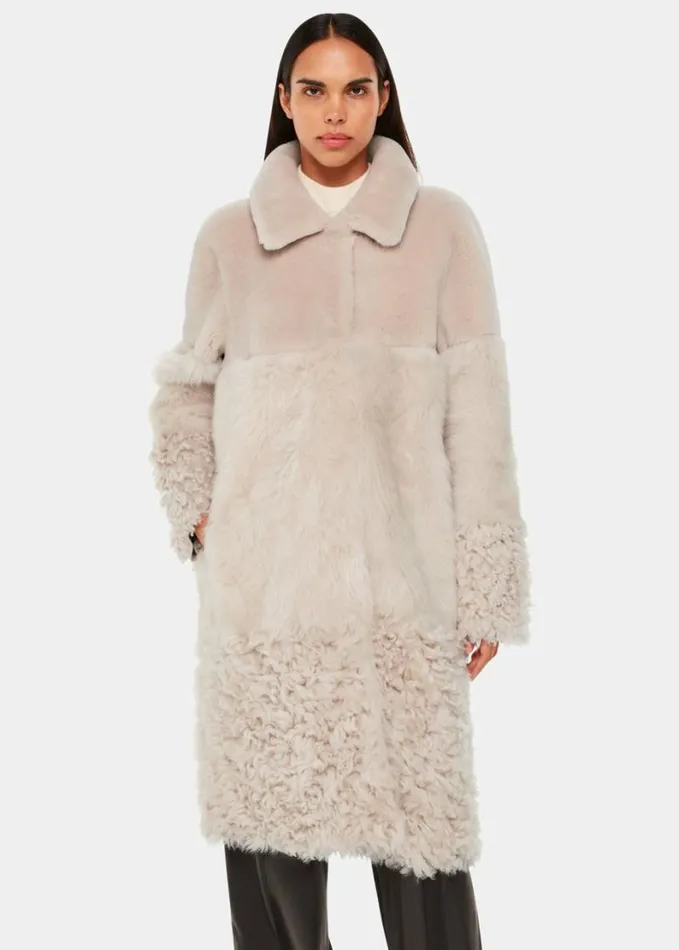 Whistles Cossma Shearling Longline Coat Ivory Women Coats and Jackets