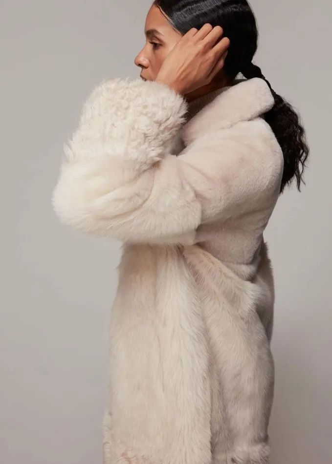Whistles Cossma Shearling Longline Coat Ivory Women Coats and Jackets