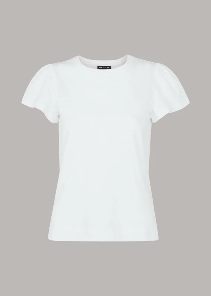 Whistles Cotton Frill Sleeve T Shirt White Women Tops