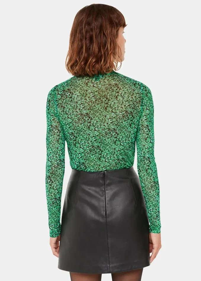 Whistles Dappled Floral Mesh Top Greenmulti Women Tops