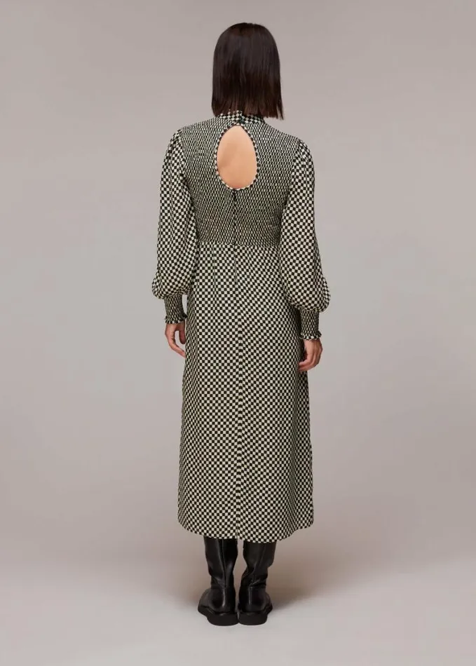 Whistles Darcie Checkerboard Midi Dress Blackmulti Women Dresses