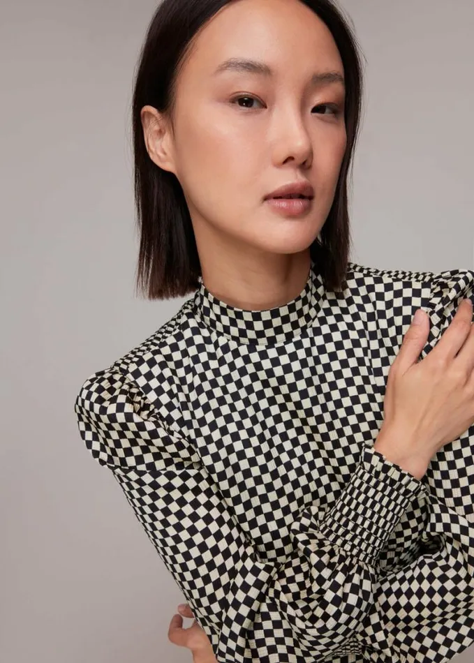 Whistles Darcie Checkerboard Midi Dress Blackmulti Women Dresses