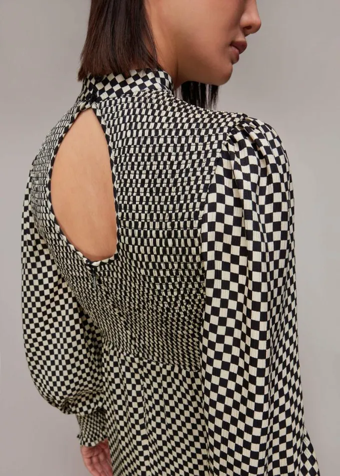 Whistles Darcie Checkerboard Midi Dress Blackmulti Women Dresses