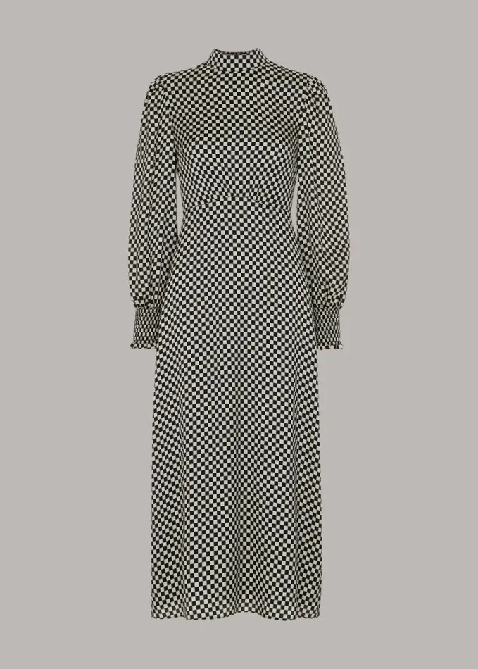 Whistles Darcie Checkerboard Midi Dress Blackmulti Women Dresses