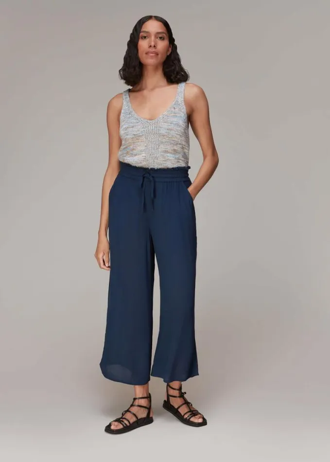 Whistles Imogen Fluid Cropped Trouser Navy Women Pants
