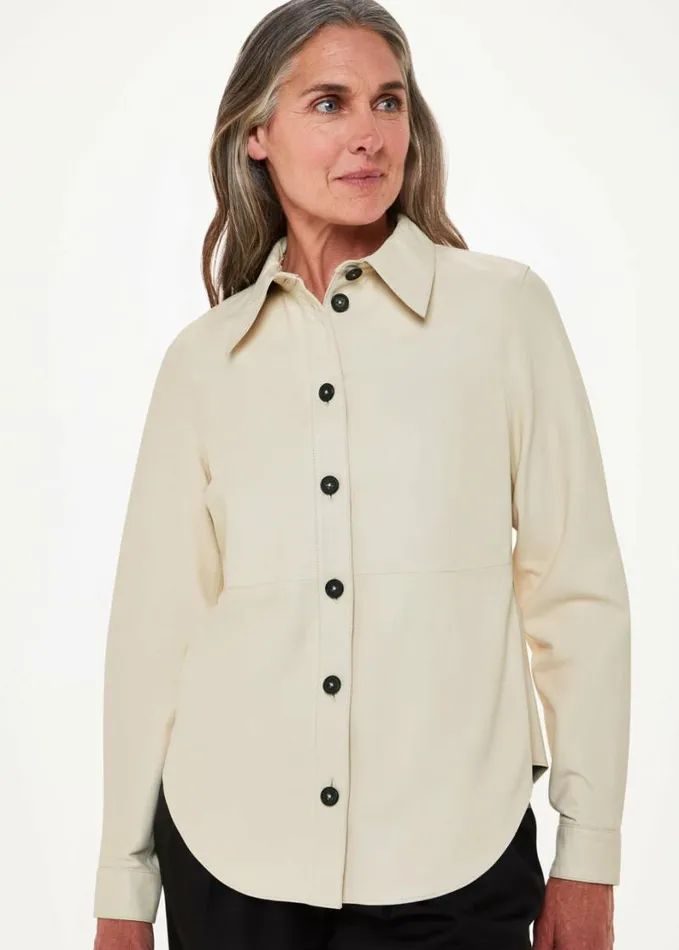 Whistles Kelly Slim Leather Shirt Ivorymulti Women Tops