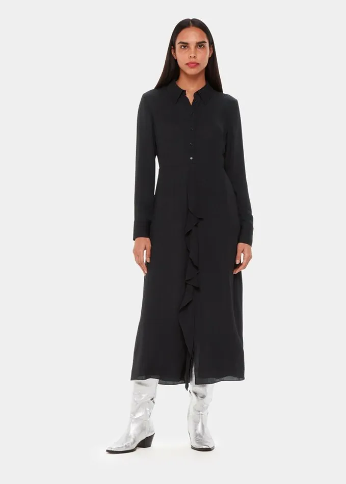 Whistles Lea Ruffle Front Dress Black Women Dresses