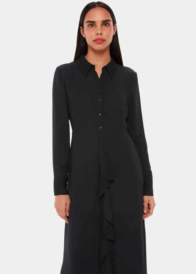 Whistles Lea Ruffle Front Dress Black Women Dresses