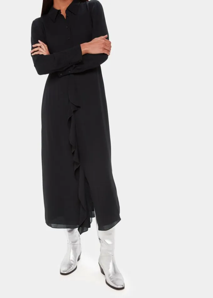 Whistles Lea Ruffle Front Dress Black Women Dresses