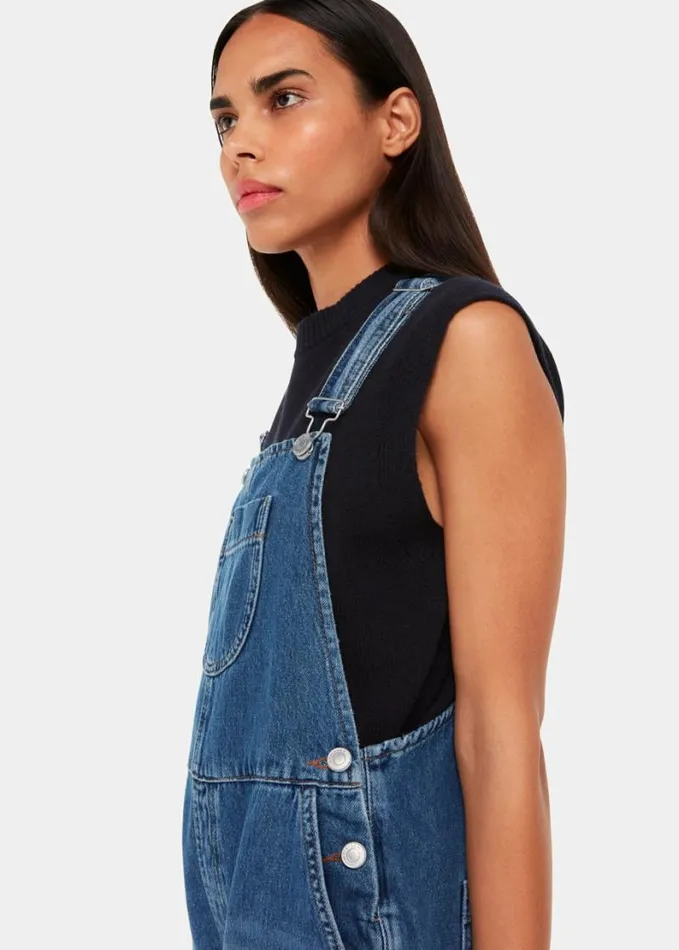 Whistles Leni Denim Dungaree Mid Wash Women Jumpsuits