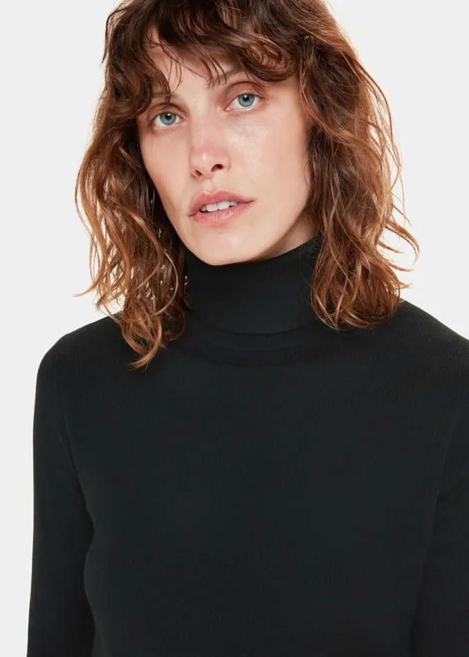 Whistles Maja Knitted Polo Neck Knit Black Women Sweaters and Cashmere