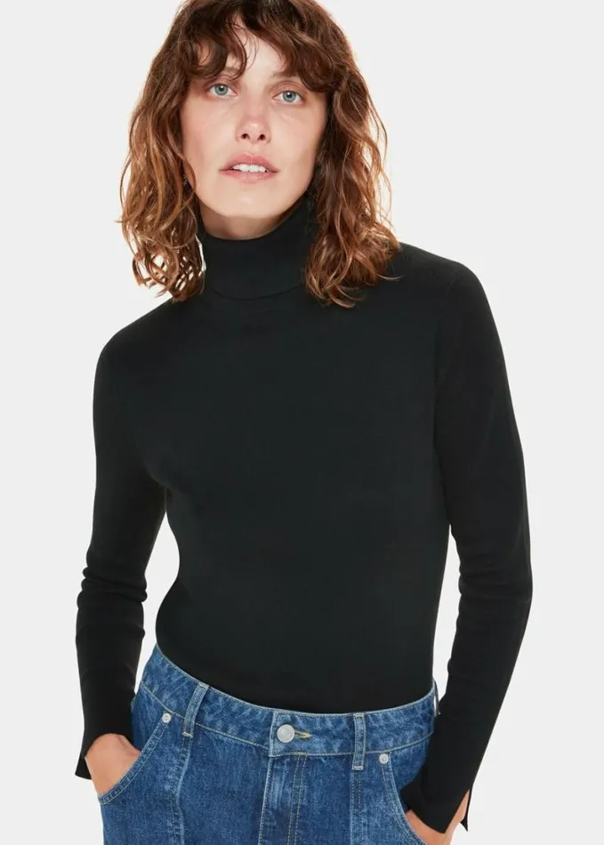 Whistles Maja Knitted Polo Neck Knit Black Women Sweaters and Cashmere