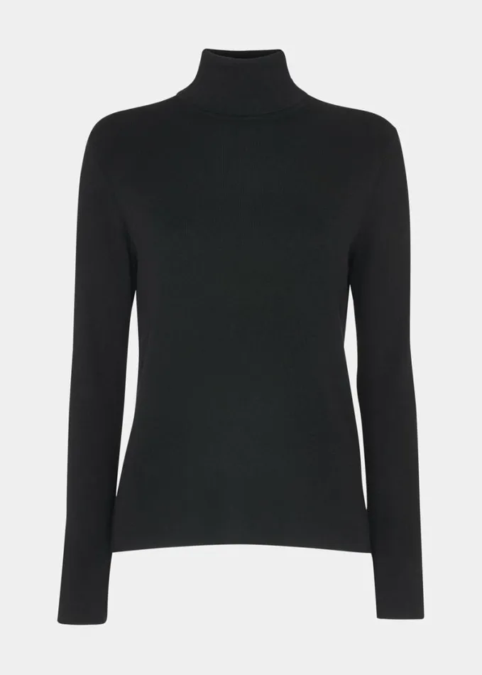 Whistles Maja Knitted Polo Neck Knit Black Women Sweaters and Cashmere