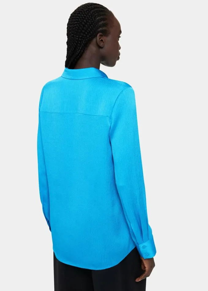 Whistles Molly Satin Shirt Turquoise Women Tops