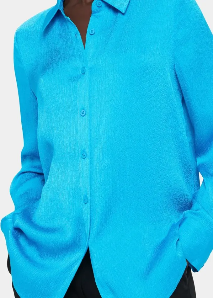 Whistles Molly Satin Shirt Turquoise Women Tops