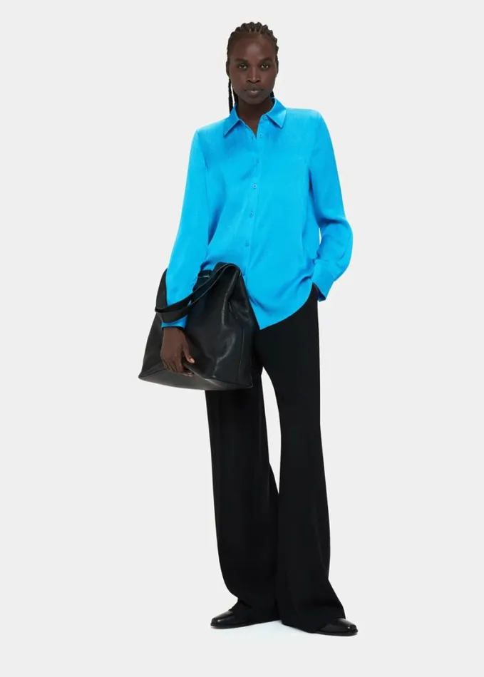 Whistles Molly Satin Shirt Turquoise Women Tops