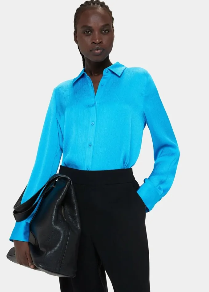 Whistles Molly Satin Shirt Turquoise Women Tops