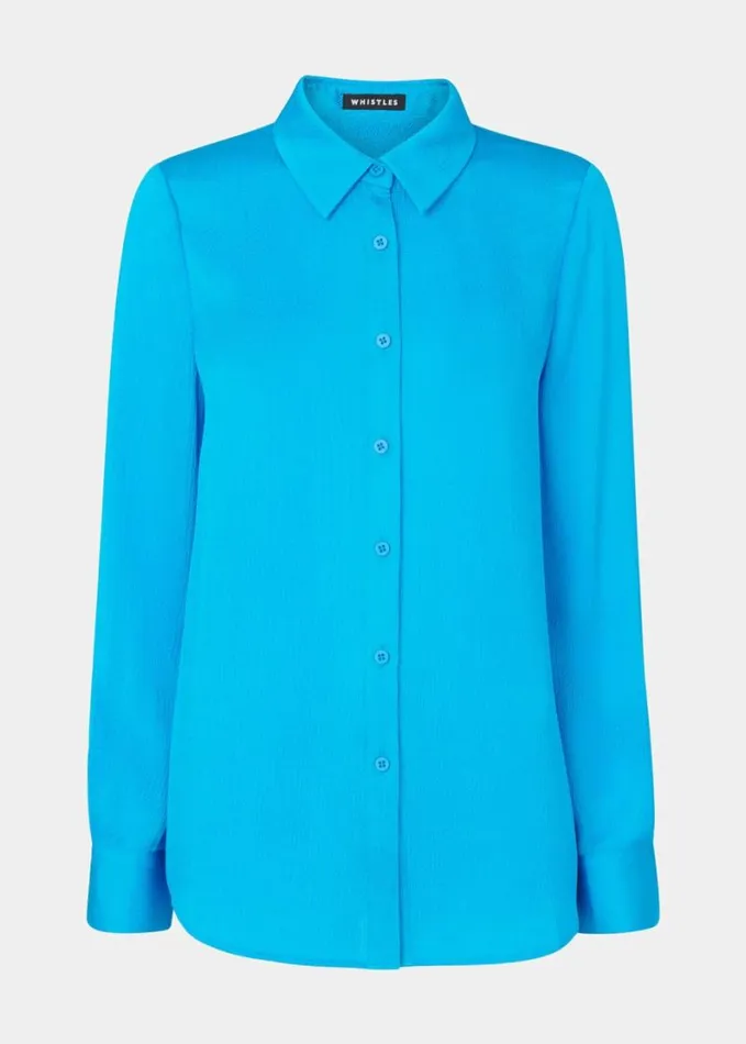 Whistles Molly Satin Shirt Turquoise Women Tops
