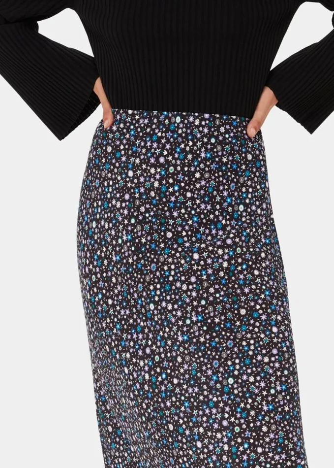 Whistles Painted Garden Bias Cut Skirt Blackmulti Women Skirts