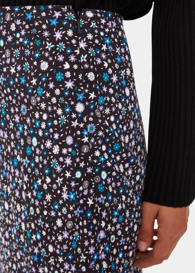 Whistles Painted Garden Bias Cut Skirt Blackmulti Women Skirts
