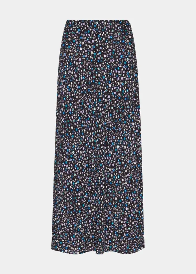 Whistles Painted Garden Bias Cut Skirt Blackmulti Women Skirts