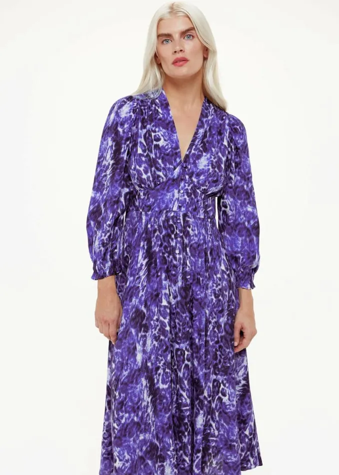 Whistles Petite Glossy Leopard Midi Dress Purplemulti Women Petite Dresses and Jumpsuits