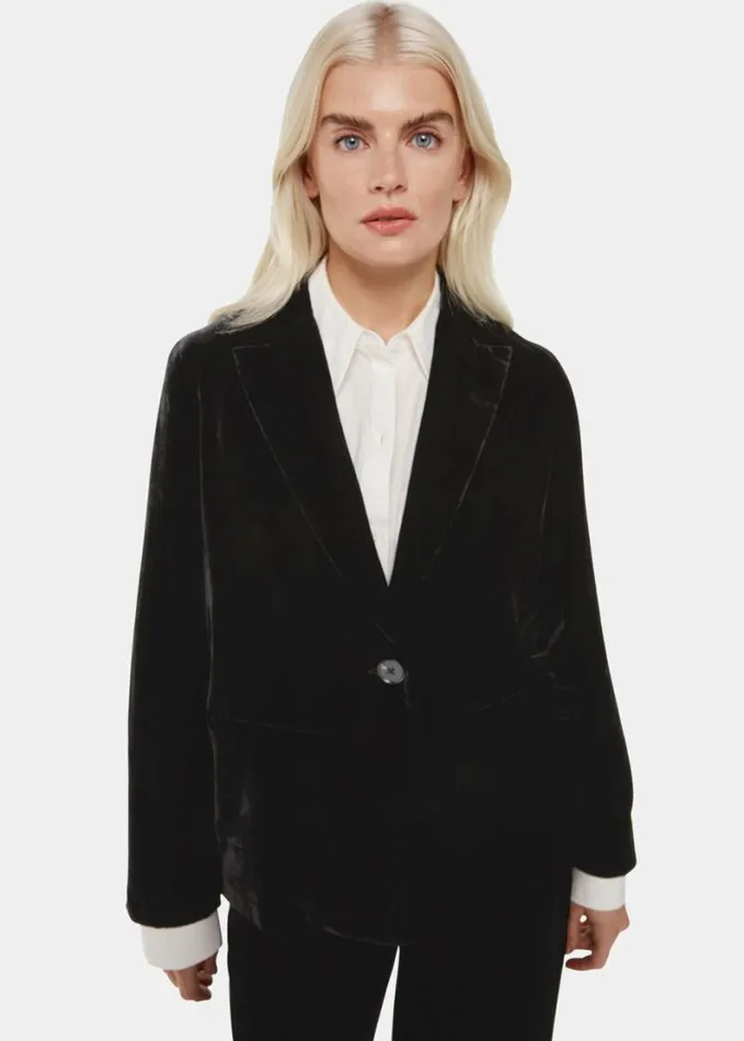 Whistles Petite Olivia Velvet Blazer Black Women Petite Coats and Jackets