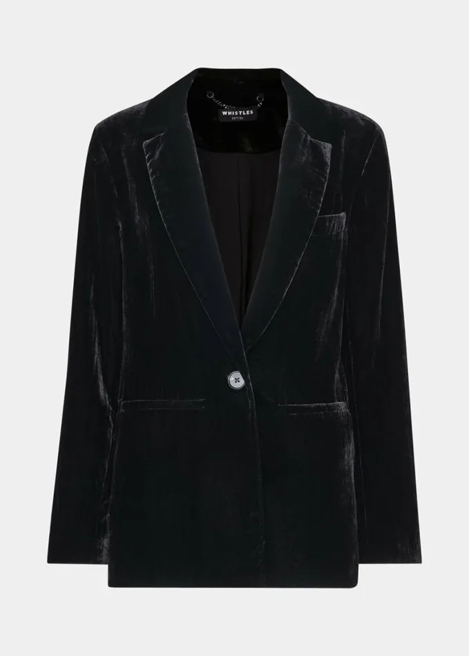 Whistles Petite Olivia Velvet Blazer Black Women Petite Coats and Jackets