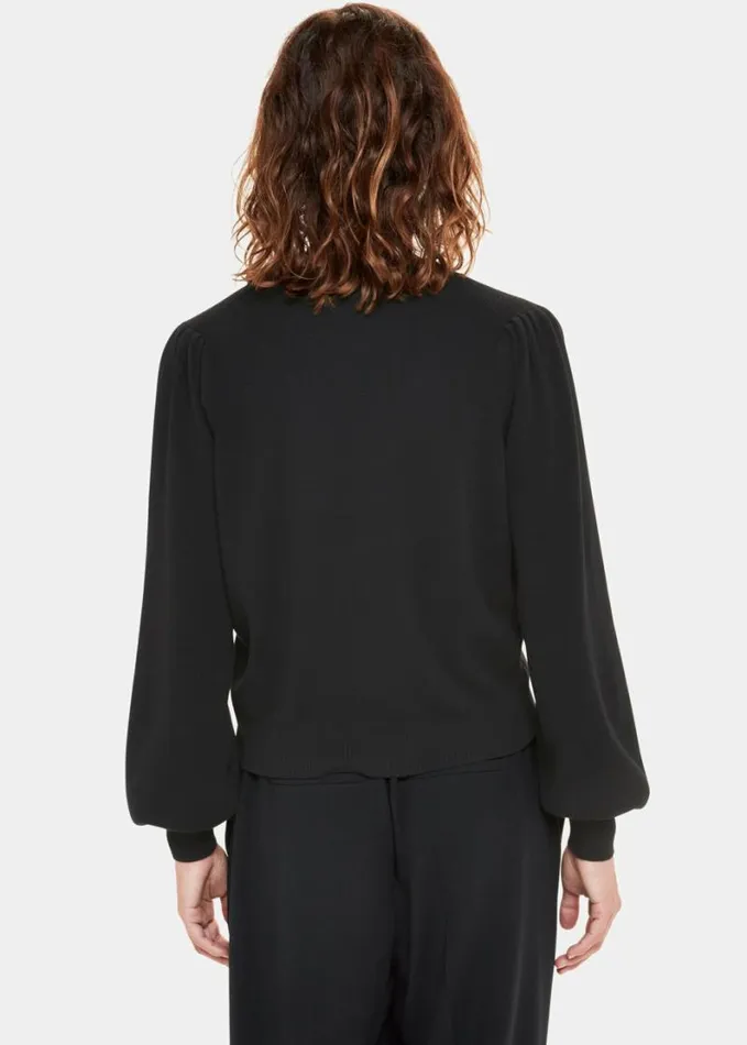 Whistles Puff Sleeve Cardigan Black Women Sweaters and Cashmere