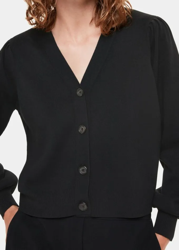 Whistles Puff Sleeve Cardigan Black Women Sweaters and Cashmere