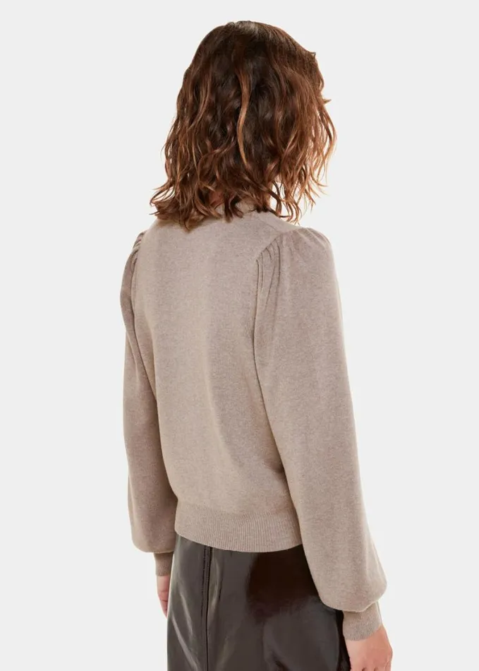 Whistles Puff Sleeve Cardigan Neutral Women Sweaters and Cashmere