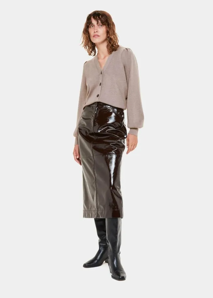 Whistles Puff Sleeve Cardigan Neutral Women Sweaters and Cashmere