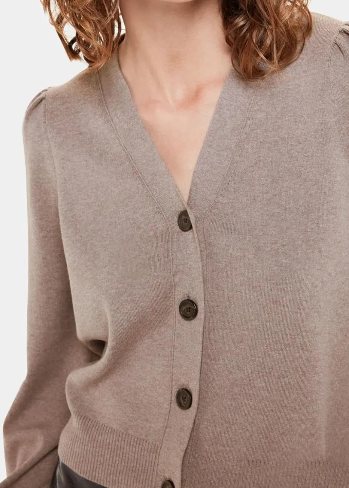 Whistles Puff Sleeve Cardigan Neutral Women Sweaters and Cashmere