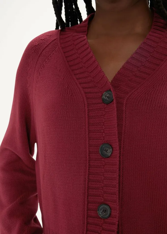 Whistles Ribbed Detail Cotton Cardigan Burgundy Women Sweaters and Cashmere