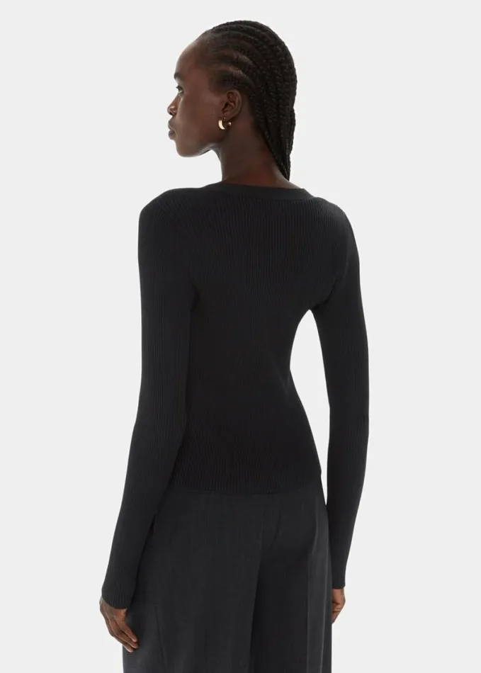 Whistles Ribbed V Neck Cardigan Black Women Sweaters and Cashmere