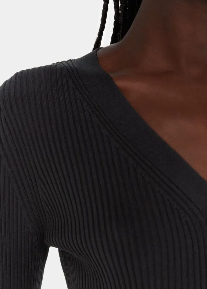 Whistles Ribbed V Neck Cardigan Black Women Sweaters and Cashmere