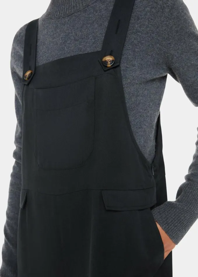 Whistles Riley Dungarees Black Women Jumpsuits