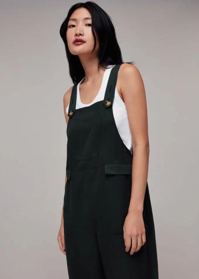 Whistles Riley Dungarees Black Women Jumpsuits