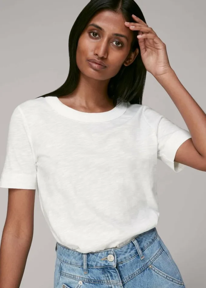 Whistles Rosa Double Trim Tshirt White Women Tops