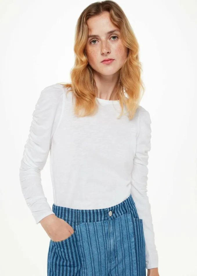 Whistles Ruched Sleeve Top White Women Tops