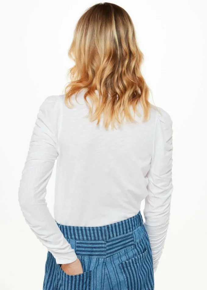 Whistles Ruched Sleeve Top White Women Tops