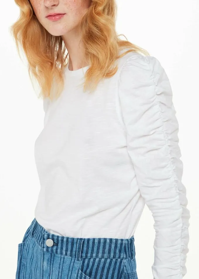 Whistles Ruched Sleeve Top White Women Tops