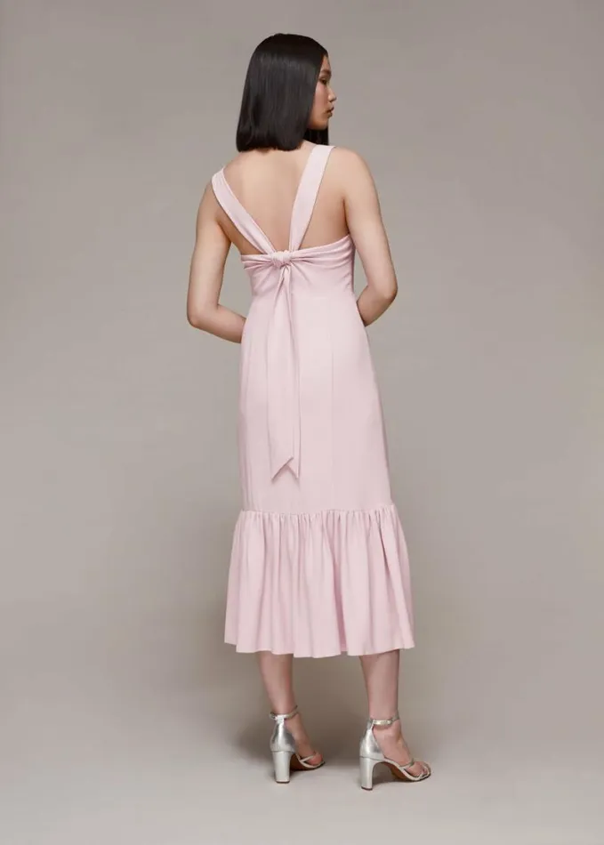 Whistles Sarah Tie Detail Dress Pale Pink Women Bridesmaids