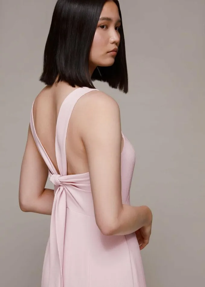 Whistles Sarah Tie Detail Dress Pale Pink Women Bridesmaids